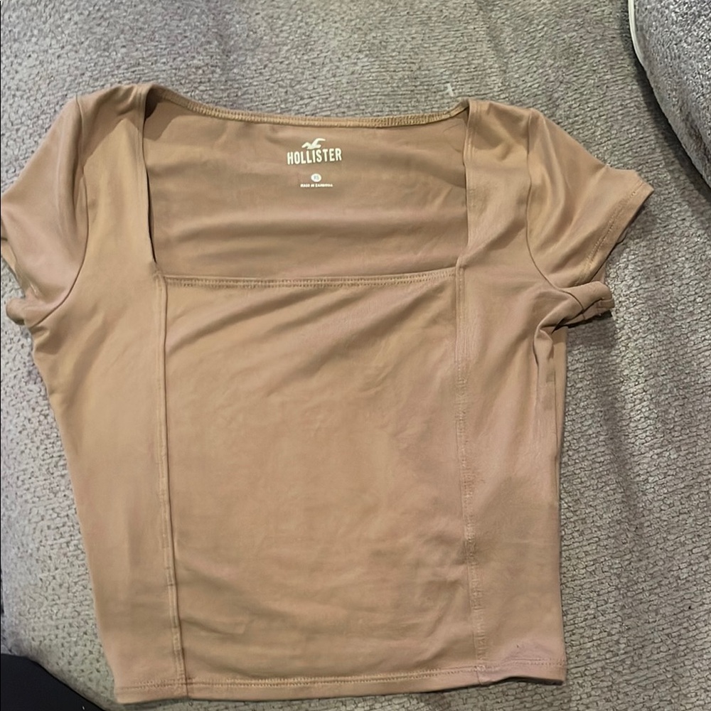 Hollister Tan Fitted Blouse with Short Sleeves